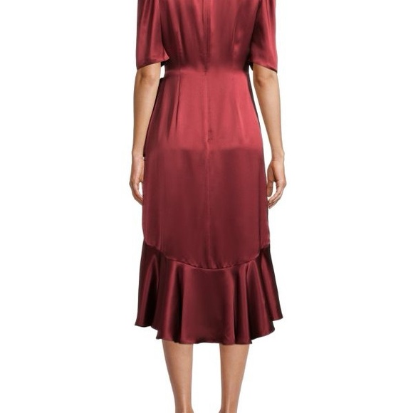 Cinq à Sept Wine Red Faux Wrap Silk Dress 2 - Picture 2 of 8